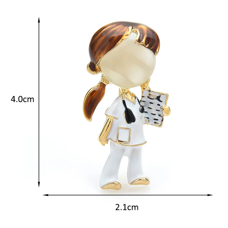 Dark-Haired Doctor with Clipboard Brooch
