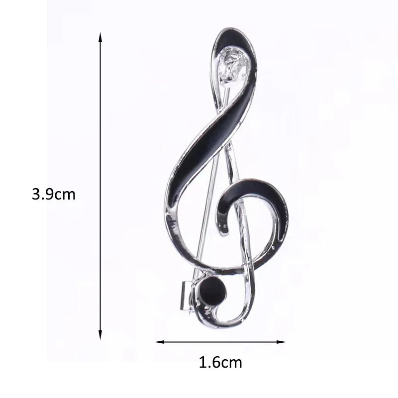 Black Enamel Treble Clef Brooch