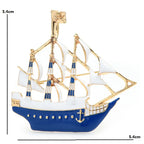 Enamel Three-Masted Sailing Ship Brooch