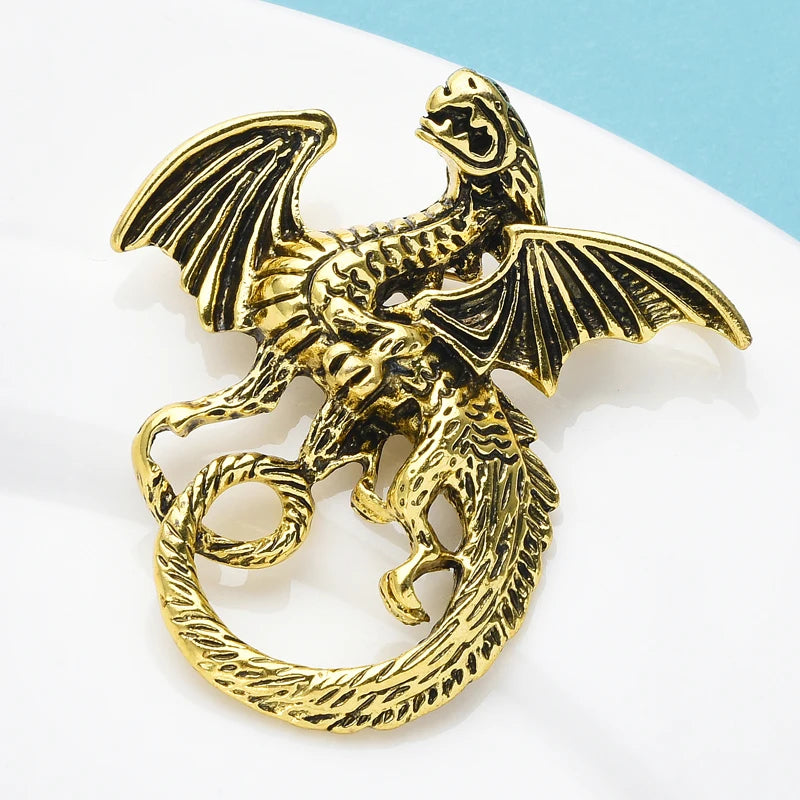 Enamel Dragon with Curled Tail Brooch