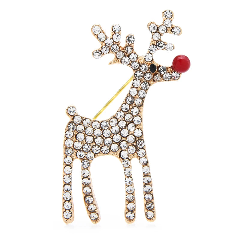 Broche renne au nez rouge ornée de bijoux