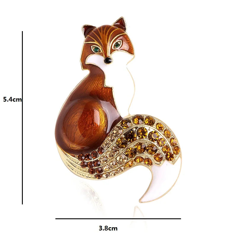 Enamel Fox with Rhinestone Tail Brooch