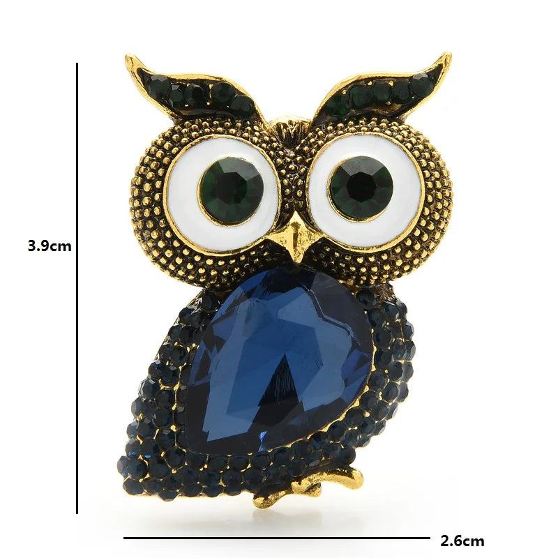 Big-Eyed Owl with Faceted Jewel Body Brooch