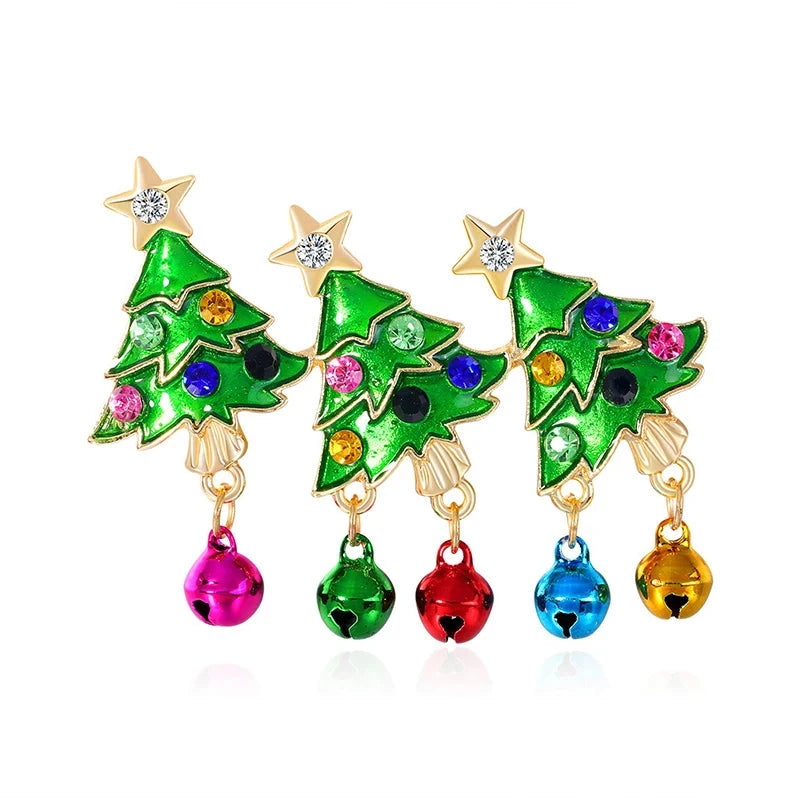 Three Christmas Trees with Colorful Jingle Bells Brooch — Three Christmas Trees