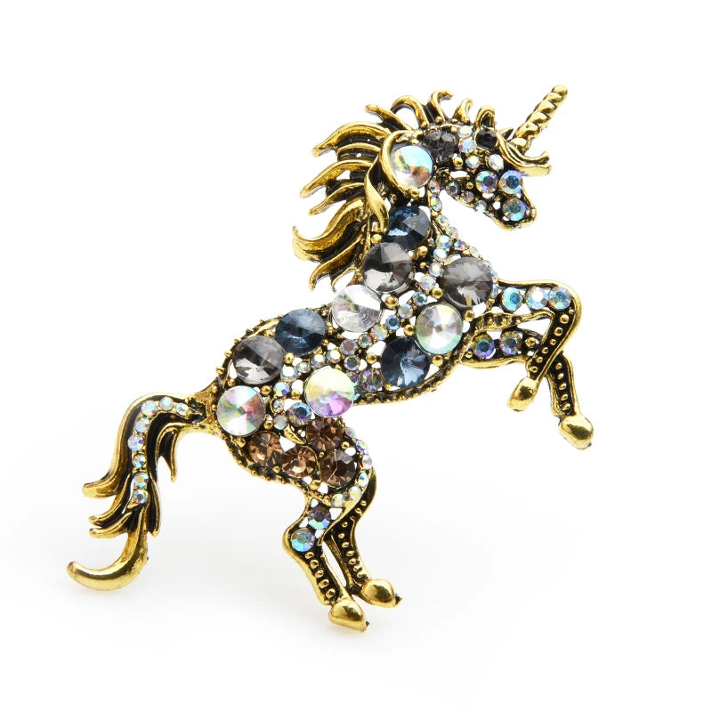 Jeweled Rearing Unicorn Brooch