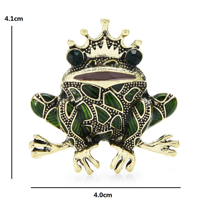 Green Enamel Frog Prince Brooch