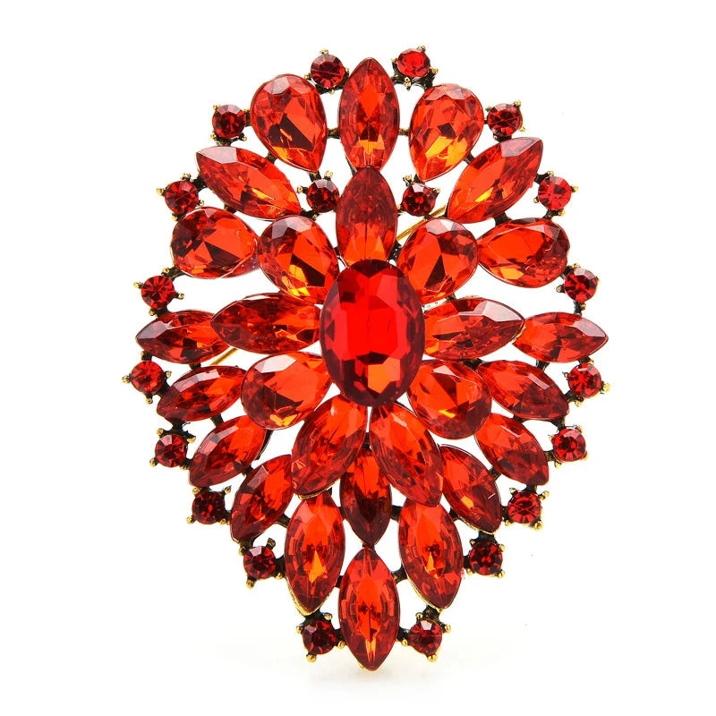 Radiant Faceted Stone Cluster Brooch — Red