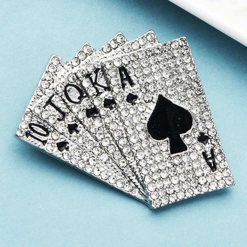Rhinestone Royal Flush Playing Cards Brooch