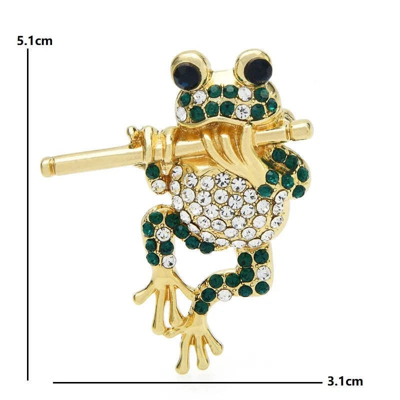 Jeweled Flute Playing Frog Brooch