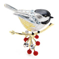 Enamel Bird with Red Berry Charms Brooch