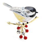 Enamel Bird with Red Berry Charms Brooch