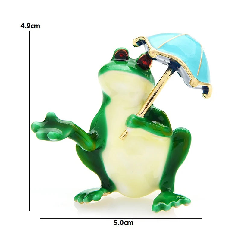 Dancing Frog with Umbrella Brooch
