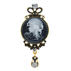 Jeweled Lady Cameo Drop Brooch