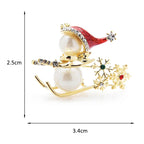 Skiing Pearl-Look Snowman Brooch