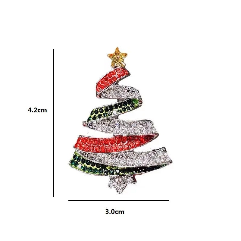 Jeweled Ribbon Christmas Tree Brooch