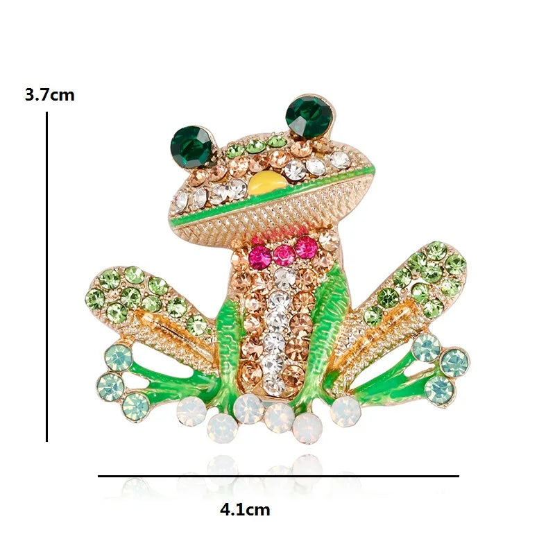 Smiling Jeweled Frog Brooch