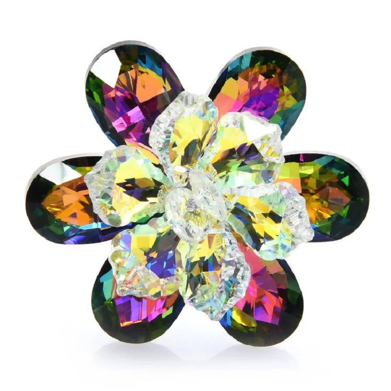 Layered Faceted Glass Flower Brooch