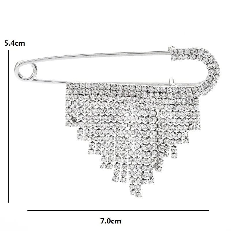 Jeweled Safety Pin with Cascading Fringe Brooch