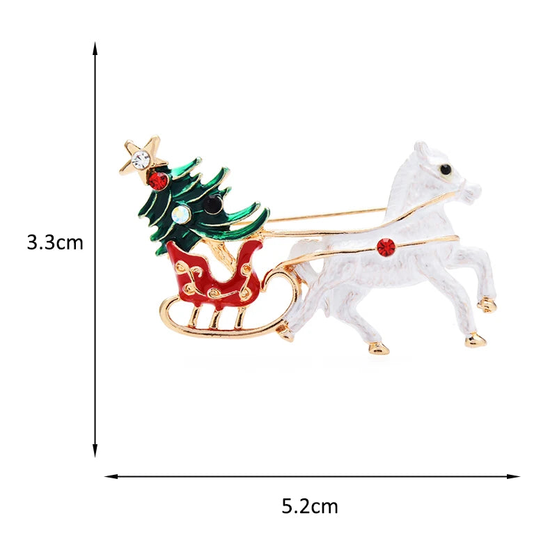 Enamel Christmas Tree Carriage Brooch