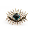 Jeweled Evil Eye with Rhinestone Lashes Brooch — White Accents