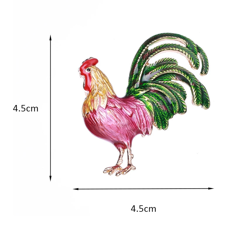Enamel Sweeping Tail Rooster Brooch