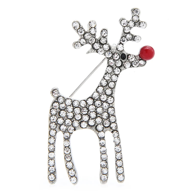Jeweled Red-Nose Reindeer Brooch