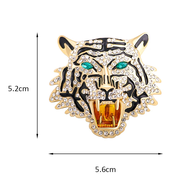 Jeweled Tiger Head with Green Eyes Brooch — dimensions