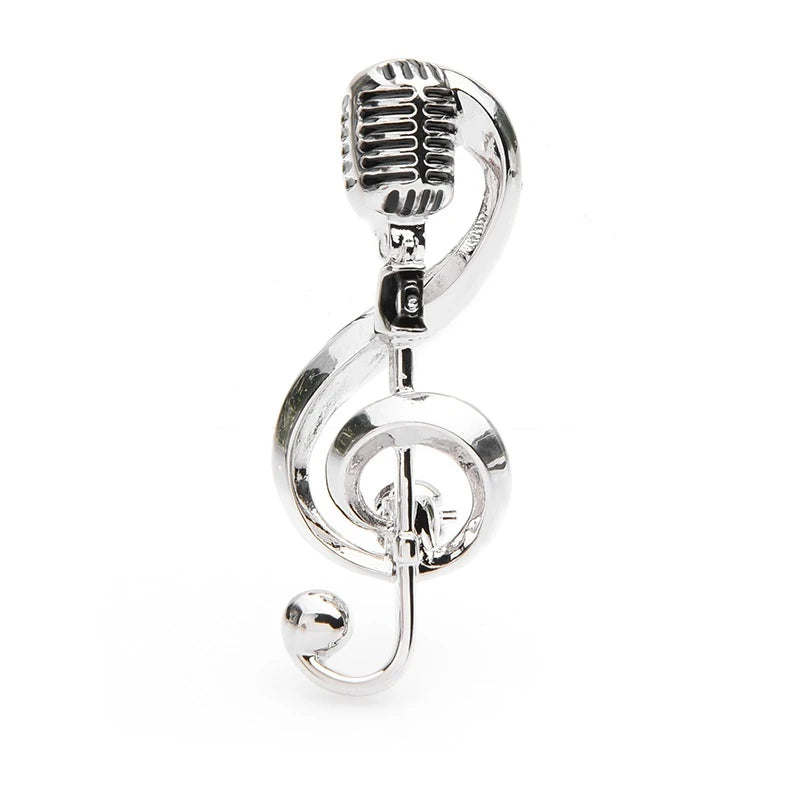 Vintage Microphone and Treble Clef Brooch