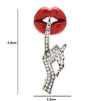 Red Lips and Shushing Hand Brooch — dimensions