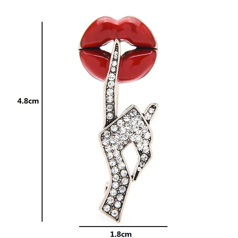 Red Lips and Shushing Hand Brooch — dimensions