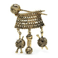 Knitting Needles with Dangling Yarn Balls Brooch — Antique Gold