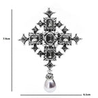 Vintage Jeweled Cross with Pearl-Look Drop Brooch
