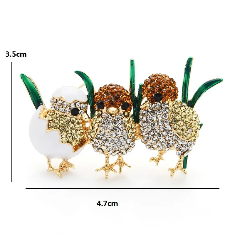 Three Jeweled Chicks in Grass Brooch