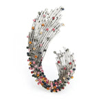 Sweeping Multicolor Rhinestone Spray Brooch — Curved Rhinestone Spray