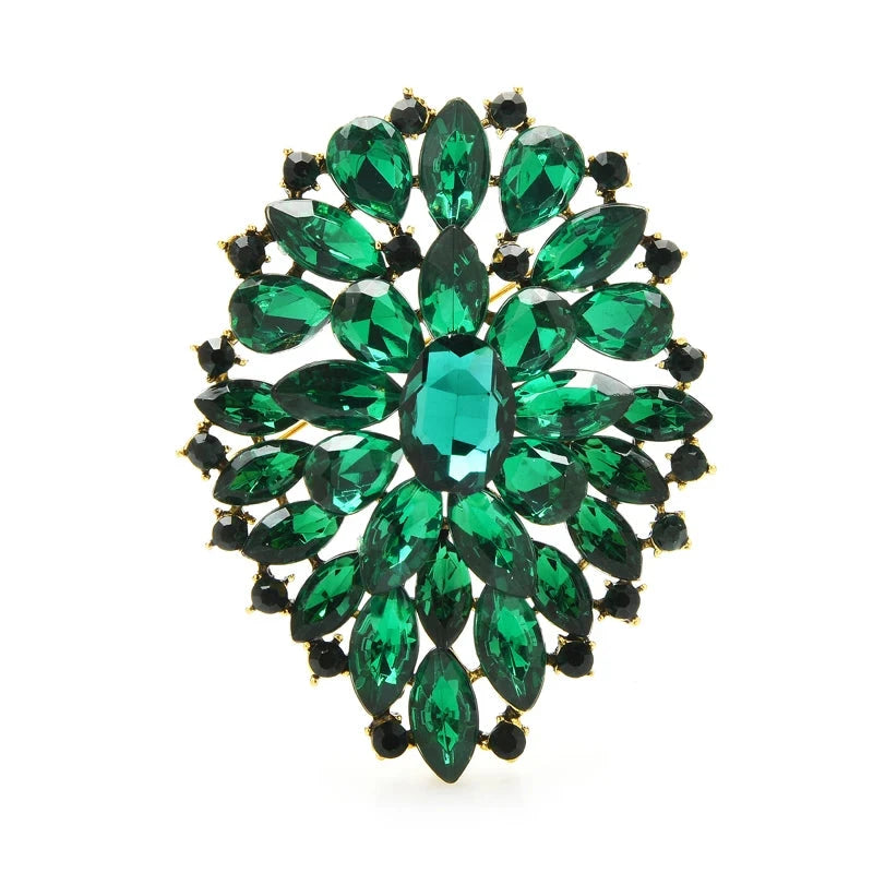 Radiant Faceted Stone Cluster Brooch — Green