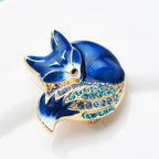 Sleeping Enamel Fox with Jeweled Tail Brooch