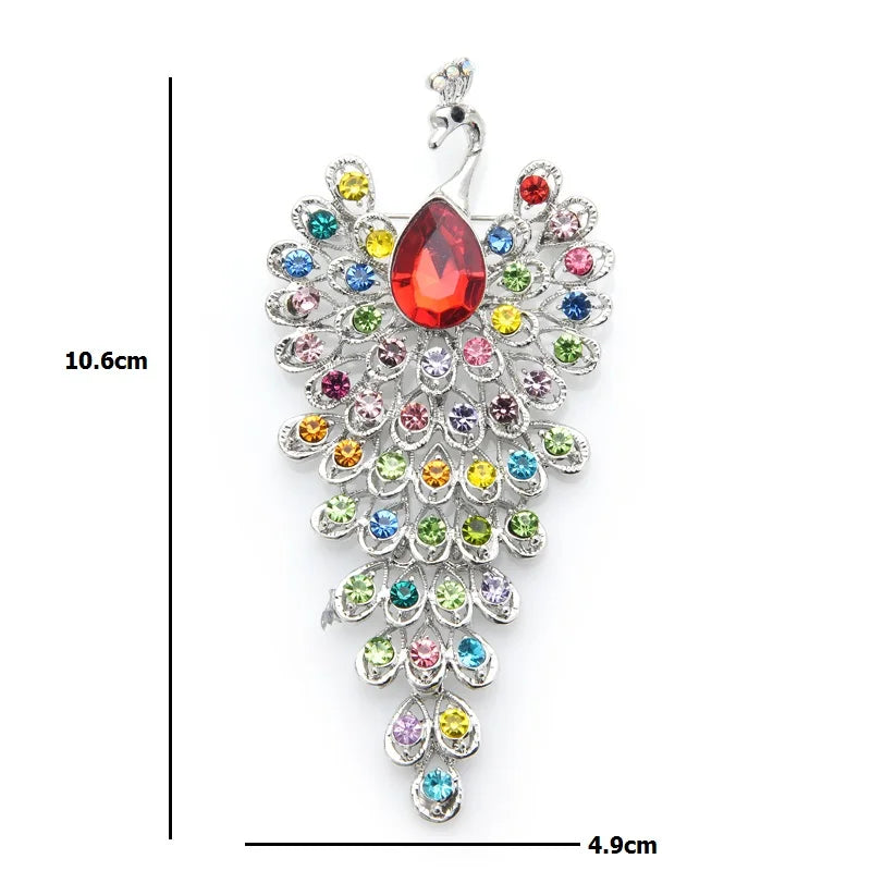 Teardrop Jeweled Peacock Brooch