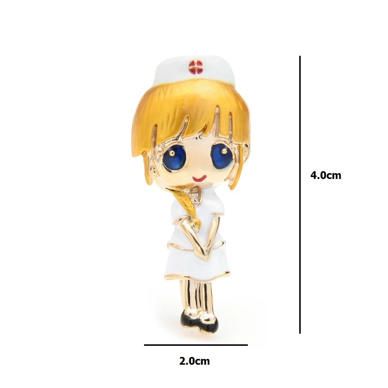 Enamel Nurse with Cap Brooch