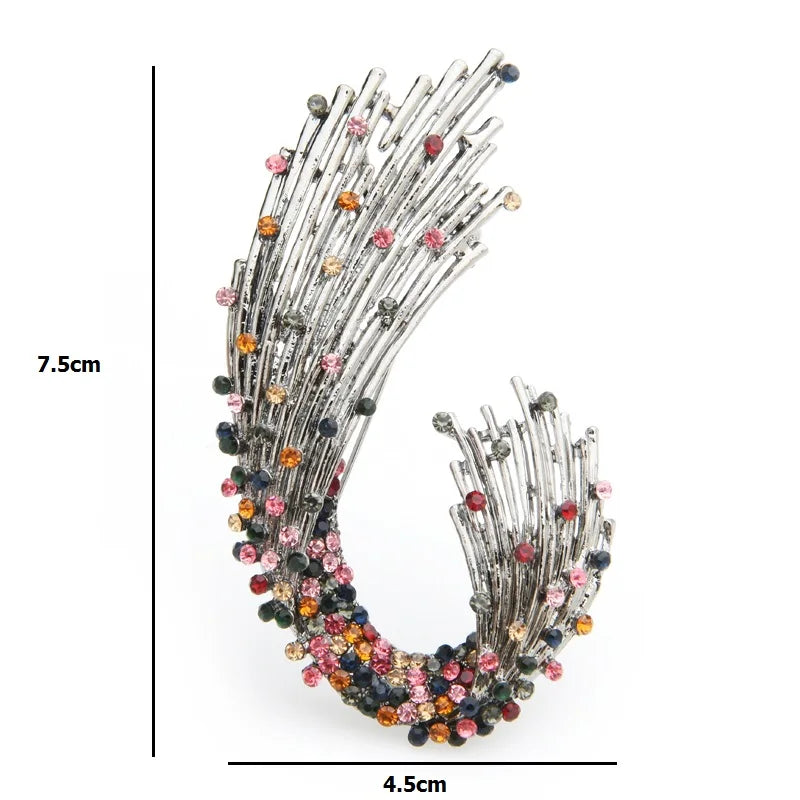 Sweeping Multicolor Rhinestone Spray Brooch — dimensions