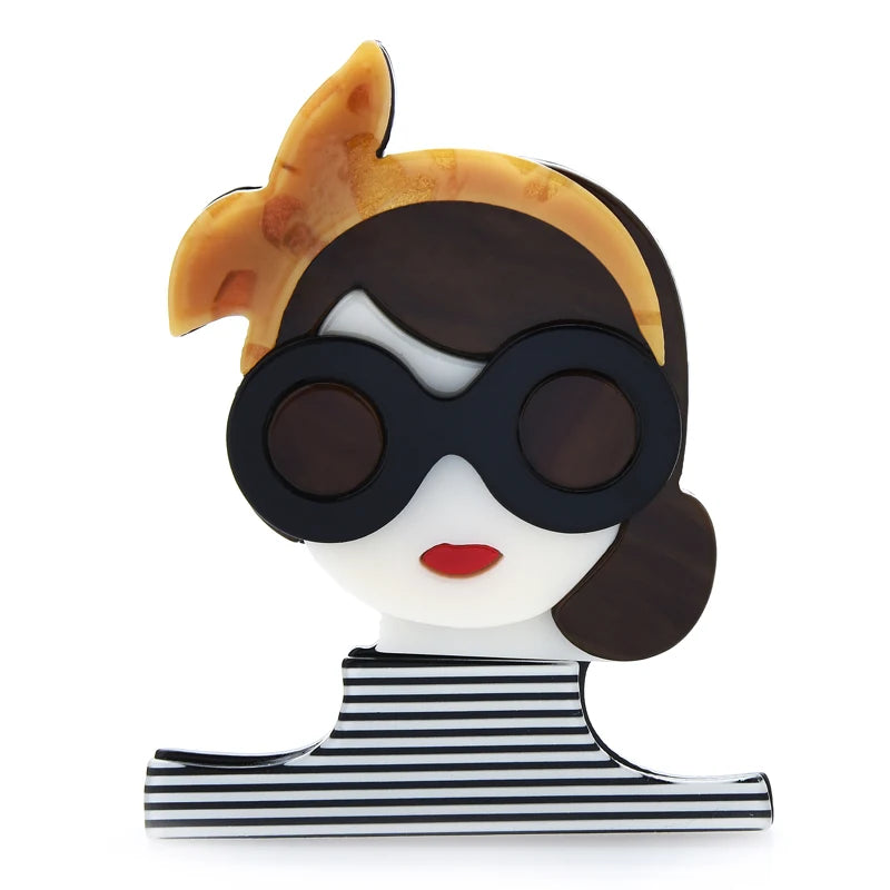 Lady with Bow and Glasses Acrylic Brooch