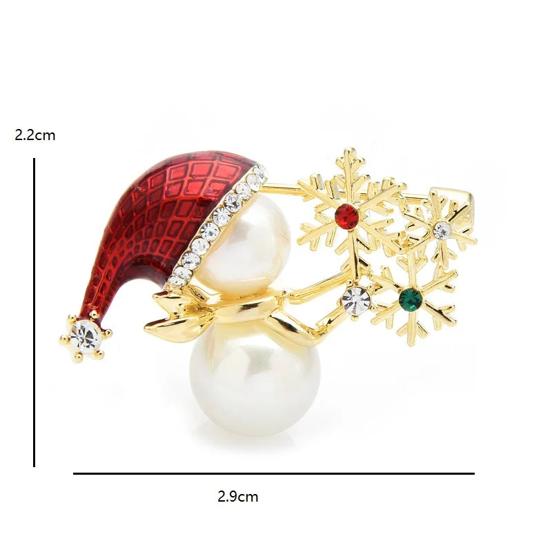 Pearl-Look Snowman with Snowflake Brooch