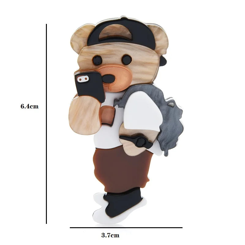 Photographer Bear Acrylic Brooch