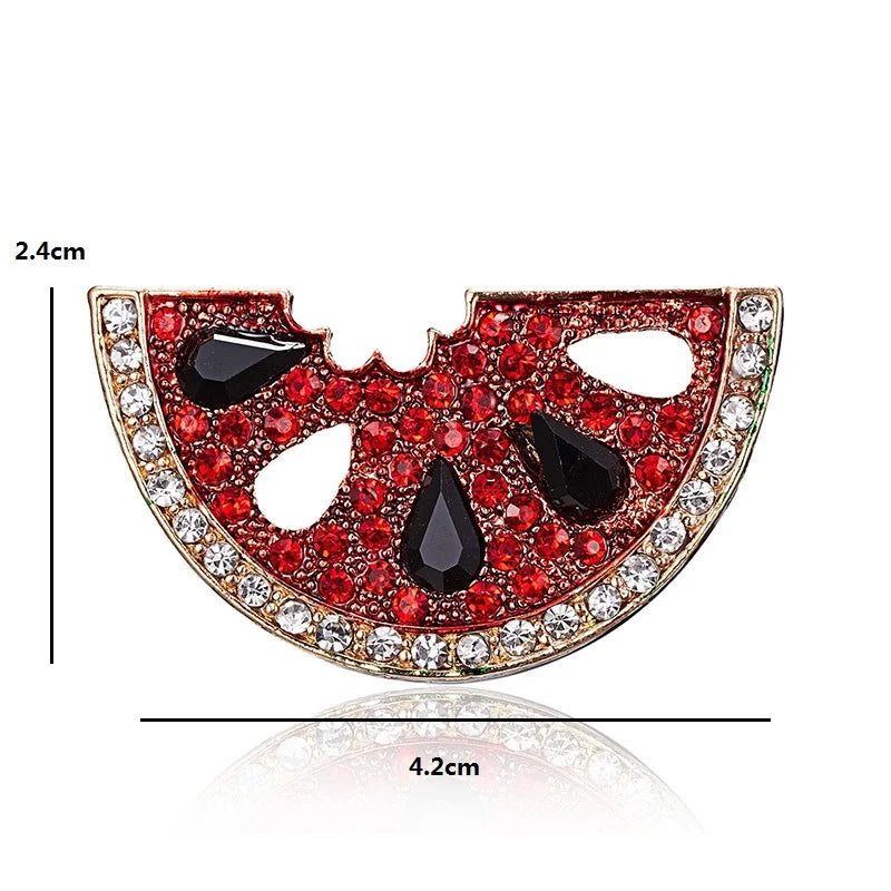 Red Rhinestone Watermelon Slice Brooch