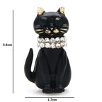 Black Enamel Cat with Jeweled Collar Brooch