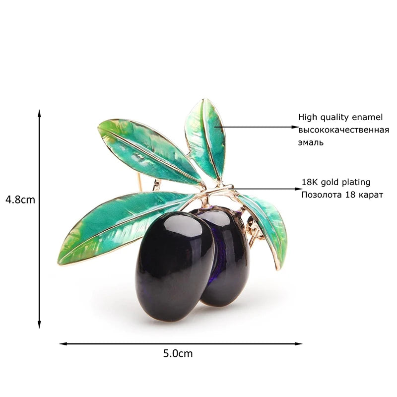 Purple Enamel Olive Branch Brooch