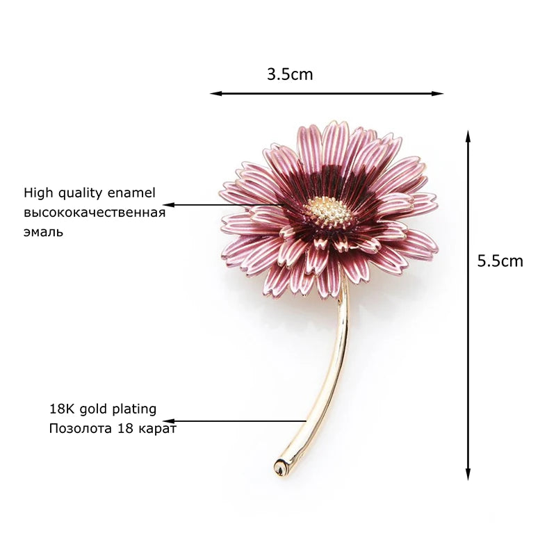 Pink Enamel Daisy Stem Brooch
