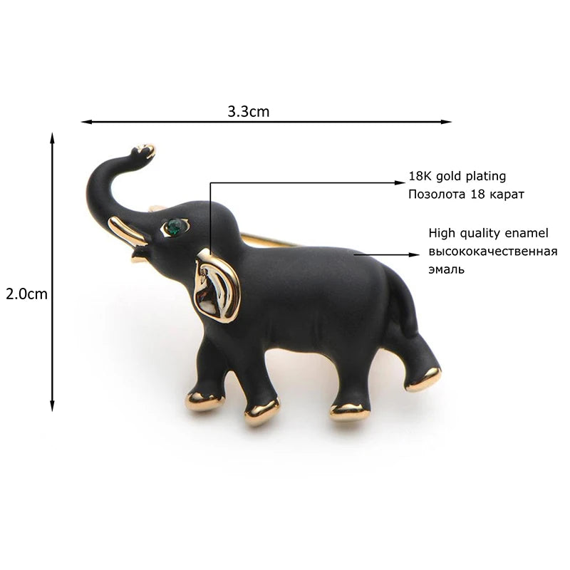 Black Enamel Raised Trunk Elephant Brooch