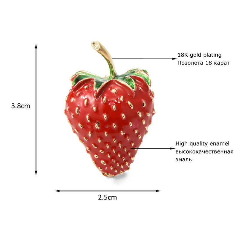Glossy Red Enamel Strawberry Brooch