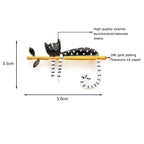 Black Enamel Cat Lounging on Branch Brooch
