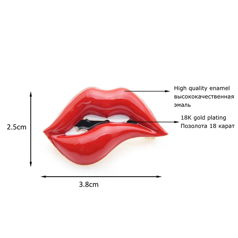 Glossy Red Enamel Lips Brooch
